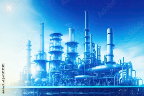 Petrochemical engineering Blue and sunlight color image. ai generative