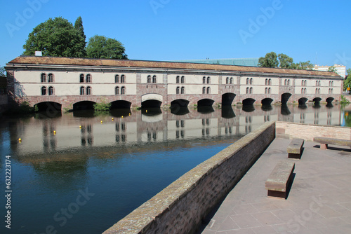 bridge (barrage vauban) and river ill in strasbourg in alsace (france)
