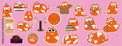 Doodle hand drawn cute cat stickers collection