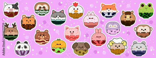 Set cute face animals sticker