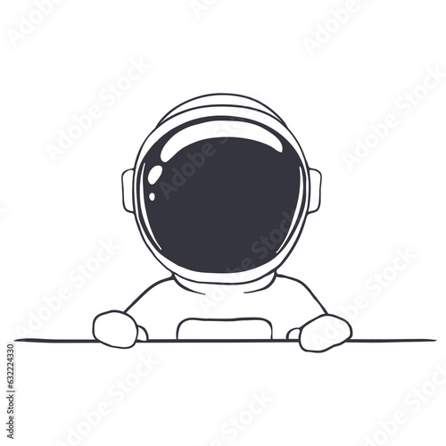 astronaut peeps out from the barrier