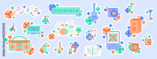 Set of cute music instrument sticker collection
