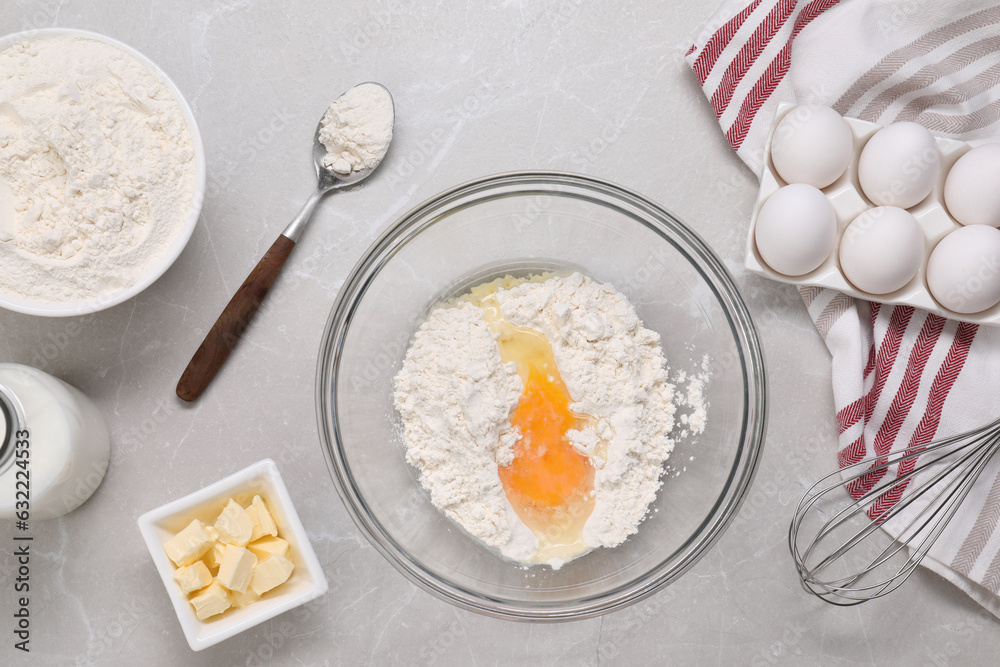 Different ingredients for making tasty baklava on light grey marble table, flat lay Different ingredients for making tasty baklava on light grey marble table, flat lay