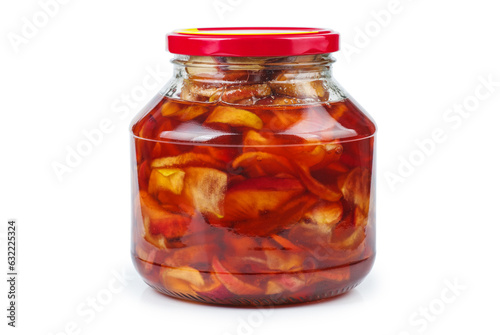 Jar of homemade apple jam isolated on white