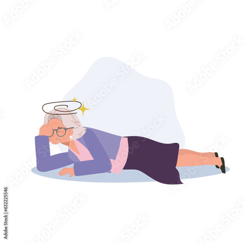 Healthcare concept. Elderly Woman got Fainting ,Needing Immediate Assistance. Flat vector cartoon illustration
