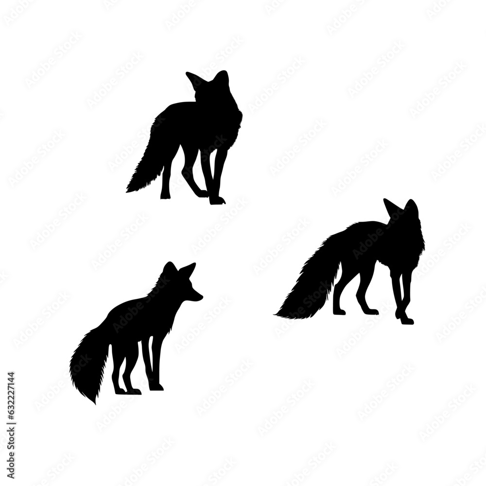 Black silhouette of foxs on white background. black icon of a fox. vector illustration of a vermin. black logo for fox.