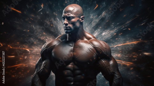 Muscular aggressive bodybuilder. Generative AI