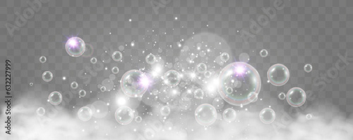 Air bubbles on a transparent background. Soap foam vector illustration. 