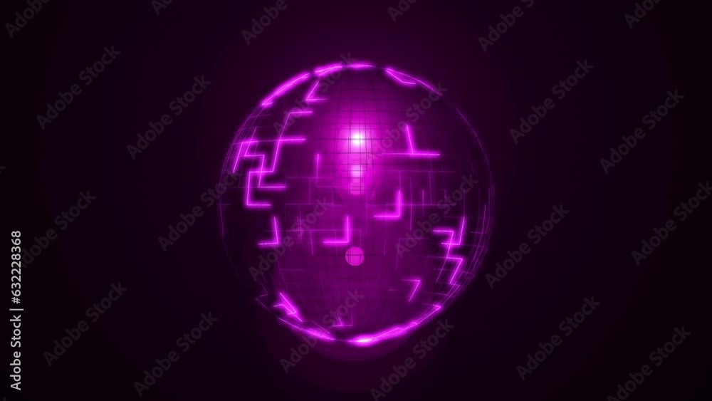 Glowing neon lines moving in a sphere