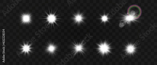  Set of bright light effects.Beautiful stars on the background.