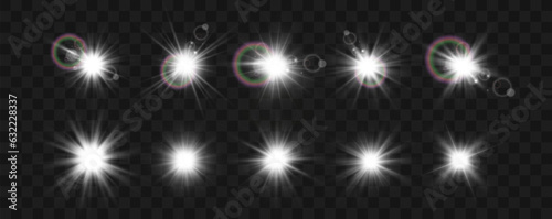  Set of bright light effects.Beautiful stars on the background.