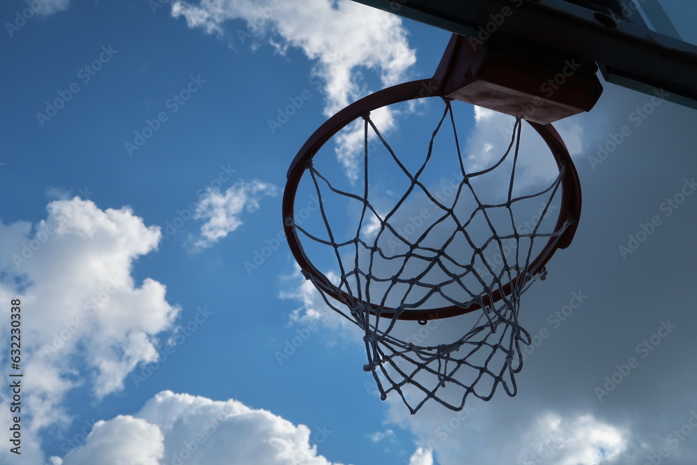 basketball hoop against blue sky