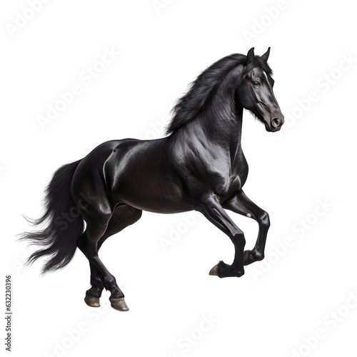 Black horse run gallop isolated on transparent background  generative ai