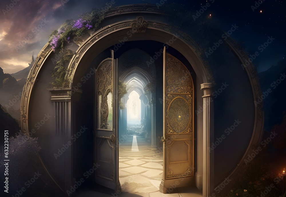 Fototapeta premium Step into a fantastical world through the mesmerizing magical doorway, where imagination comes alive in a realm of wonder and enchantment
