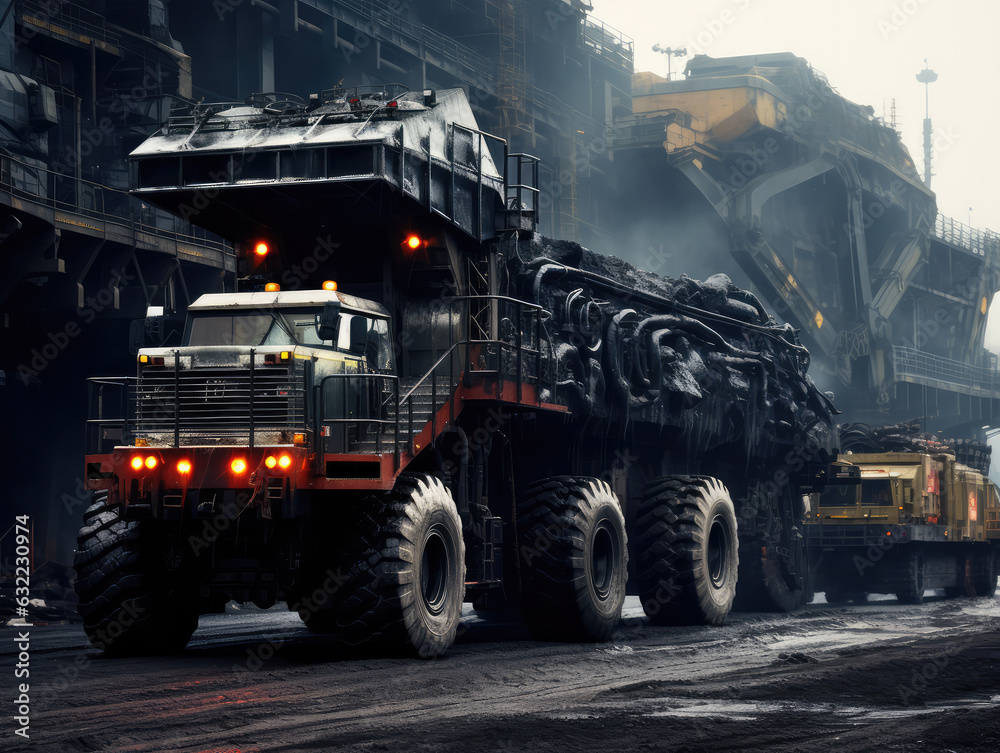 Coal Mining Operations: Heavy Machinery at Work Site, Facilitating Efficient Coal Transportation