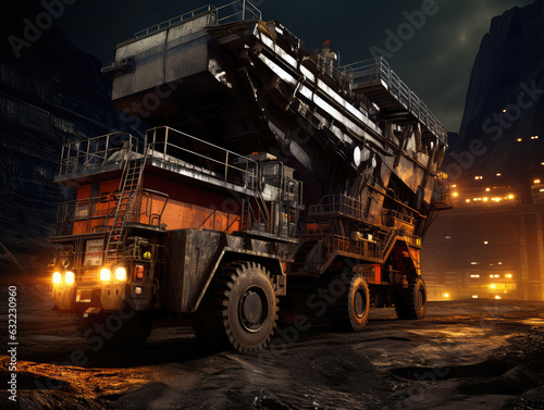 Industrial Mining Scene  Big Mining Truck in Action at Coal-Preparation Plant  Efficiently Transporting Coal
