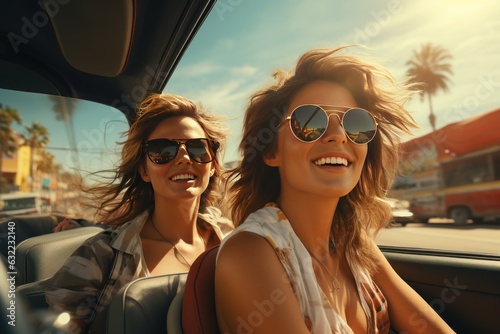 Two woman LGBT Road trip in the car with happy moment. © Prathankarnpap
