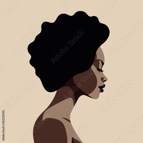 Black woman modern icon avatar. African woman design. Abstract contemporary poster. Wall art design. Vector stock