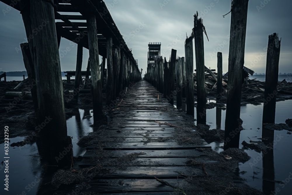 Obraz premium Abandoned pier neglected. Generate Ai