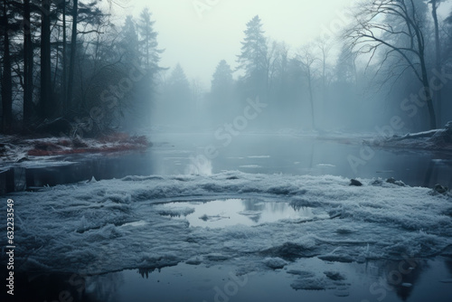 Winter calm river scenery generative ai © Fukume