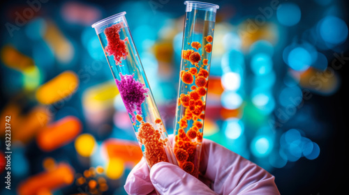 virologist hand holding test tubes with viruses generative ai