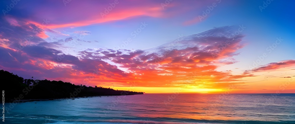 ビーチのカラフルで美しい夕日のグラデーション、ホリデーイメージ、アート