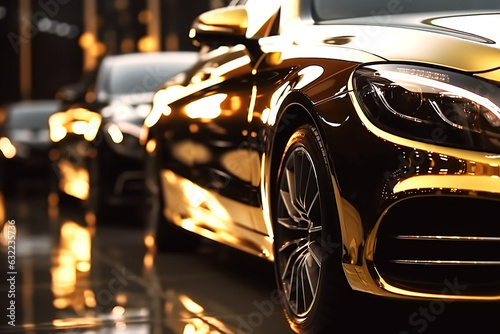 luxury modern golden sports car close-up. Generative AI illustration © alexkoral