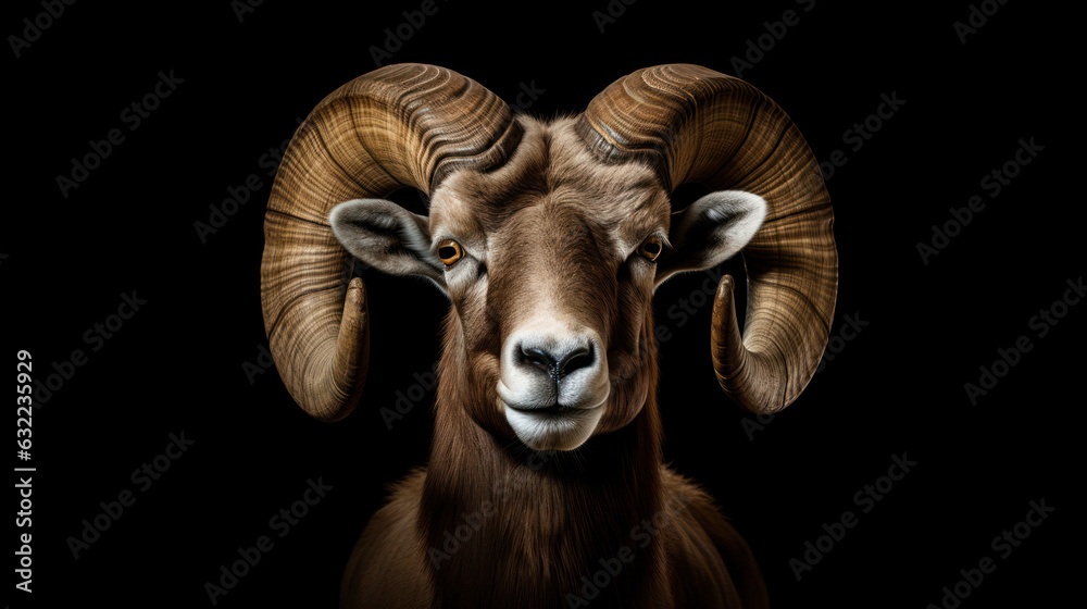 Portrait of Bighorn animal on black isolated background Portrait of Bighorn animal on black isolated background