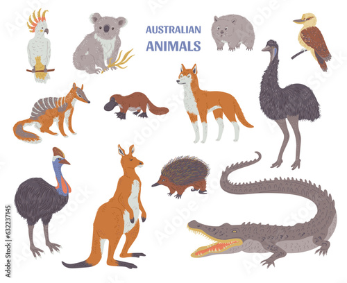 Set of various Australian animals flat style, vector illustration © sabelskaya