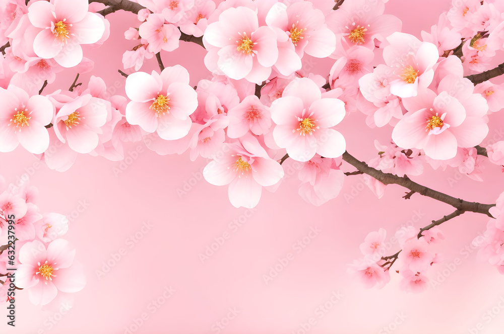 Radiant Blossoms Pink Japanese Quince Flowers Adorn a Sunny Horizontal Banner on a Bright Backdrop Generative AI