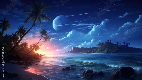 Moonlit Beach, serene beach scene bathed in moonlight, with gentle waves and a starry sky game art © Damian Sobczyk