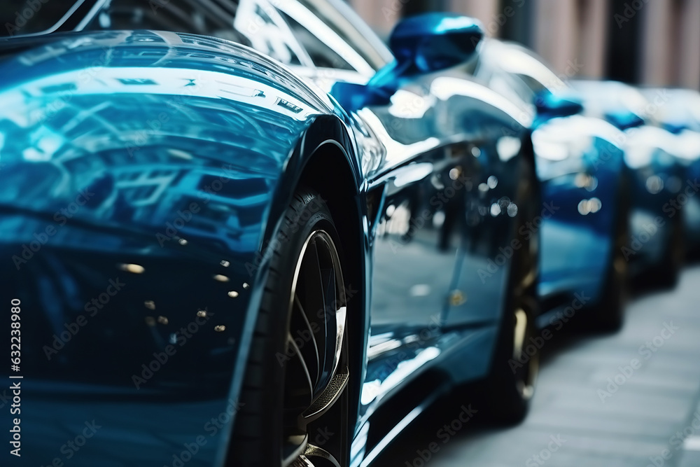 luxury modern blue sports car close-up. Generative AI