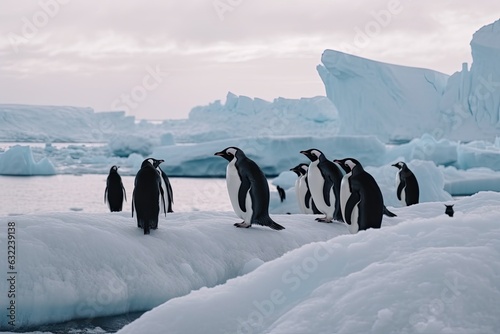 Penguins in an icy wonderland  majestic emperor penguins tower over the vast Antarctic landscape.