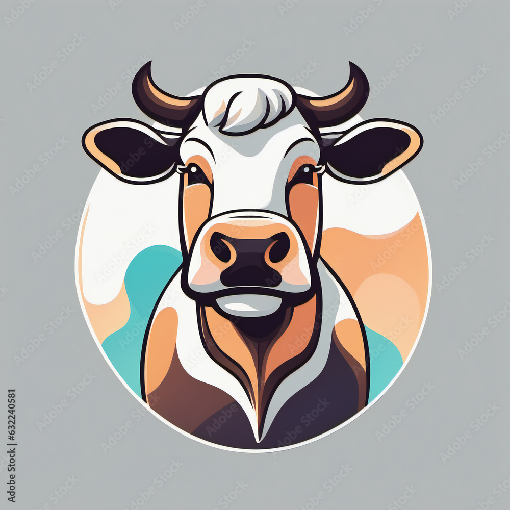 Digital Illustration Of A Cow Portrait, Can Be Used As A Logo Or Sticker Digital Illustration Of A Cow Portrait, Can Be Used As A Logo Or Sticker