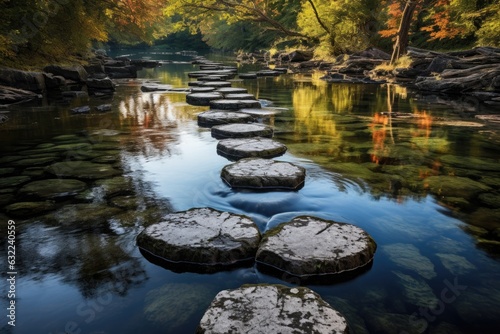 stepping stones across a clear, shallow stream