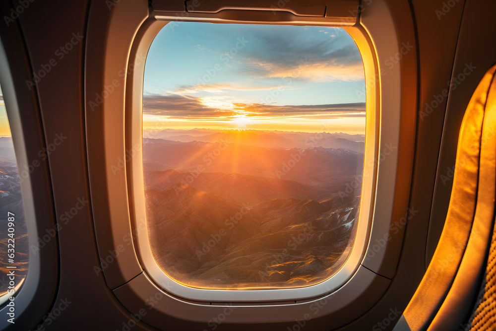 sunrise view from airplane window AI Generated art sunrise view from airplane window AI Generated art