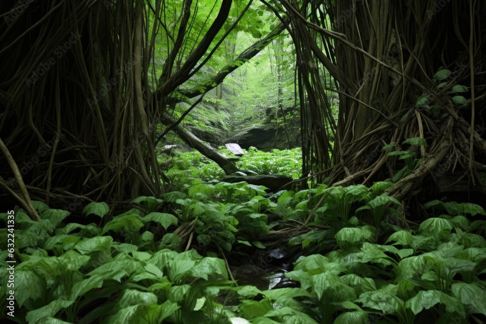 Obraz premium wild garlic stems in a forest setting