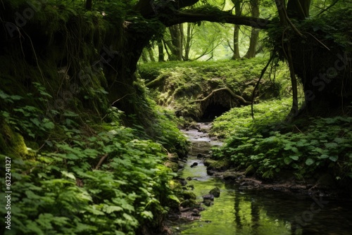 a forest stream lined with wild watercress