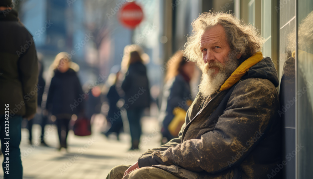 Portrait of a homeless sitting on the street Portrait of a homeless sitting on the street