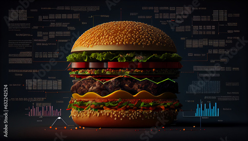 Fast food hamburguer, burguer, databases that adapt to your needs, adjust forms, tables, and charts to meet evolving goals with just a few clicks, statistics, concept, background, Ai generated image