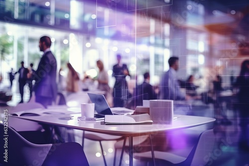 business people meeting at table. Abstract blurred office interior space background. purple colors. Business concept