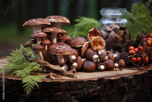 homegrown shiitake mushrooms on a hardwood log