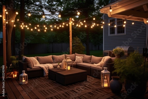 lanterns and string lights creating a magical outdoor space © altitudevisual