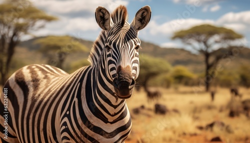 Photo of a close-up of a zebra in its natural habitat