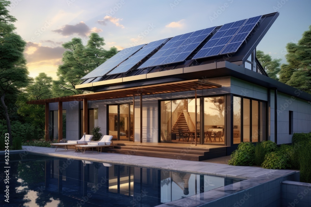 solar panels on the roof of a modern green home solar panels on the roof of a modern green home