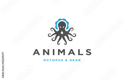 Animal with octopus and gear style logo icon design template flat vector