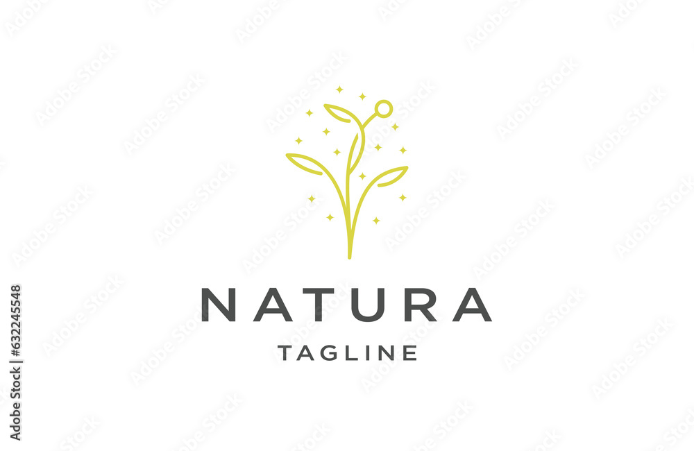 Green flower with line art style logo design template flat vector