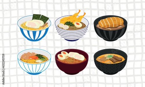 A set of Japanese food in cute flat vector style set3