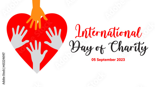 International Day of Charity with a design of 4 hands wanting to hold each other