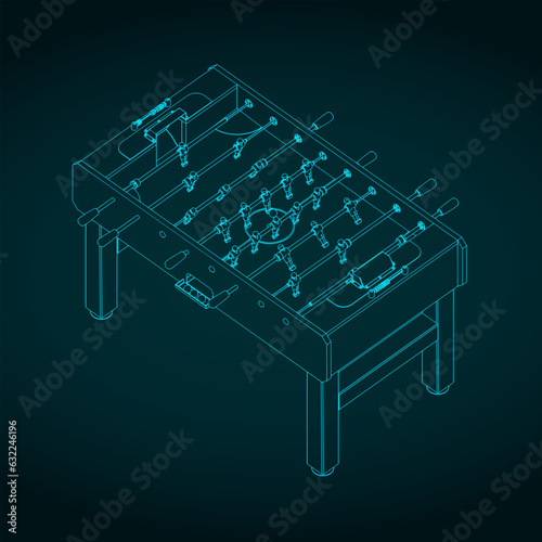 Classic foosball table isometric drawing
